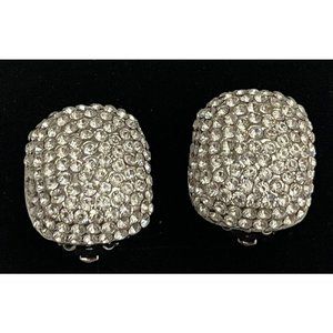 JARIN Earrings SWAROVSKI CRYSTAL PAVE Silver Tone DOME CLIP-ON vintage NOS